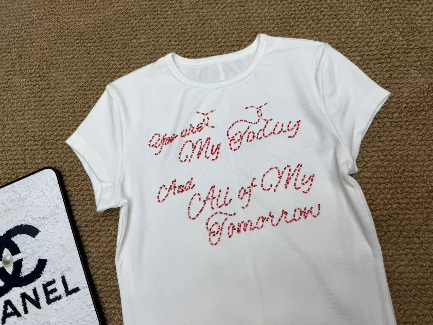 Cha New Style Beaded Letter T-shirt