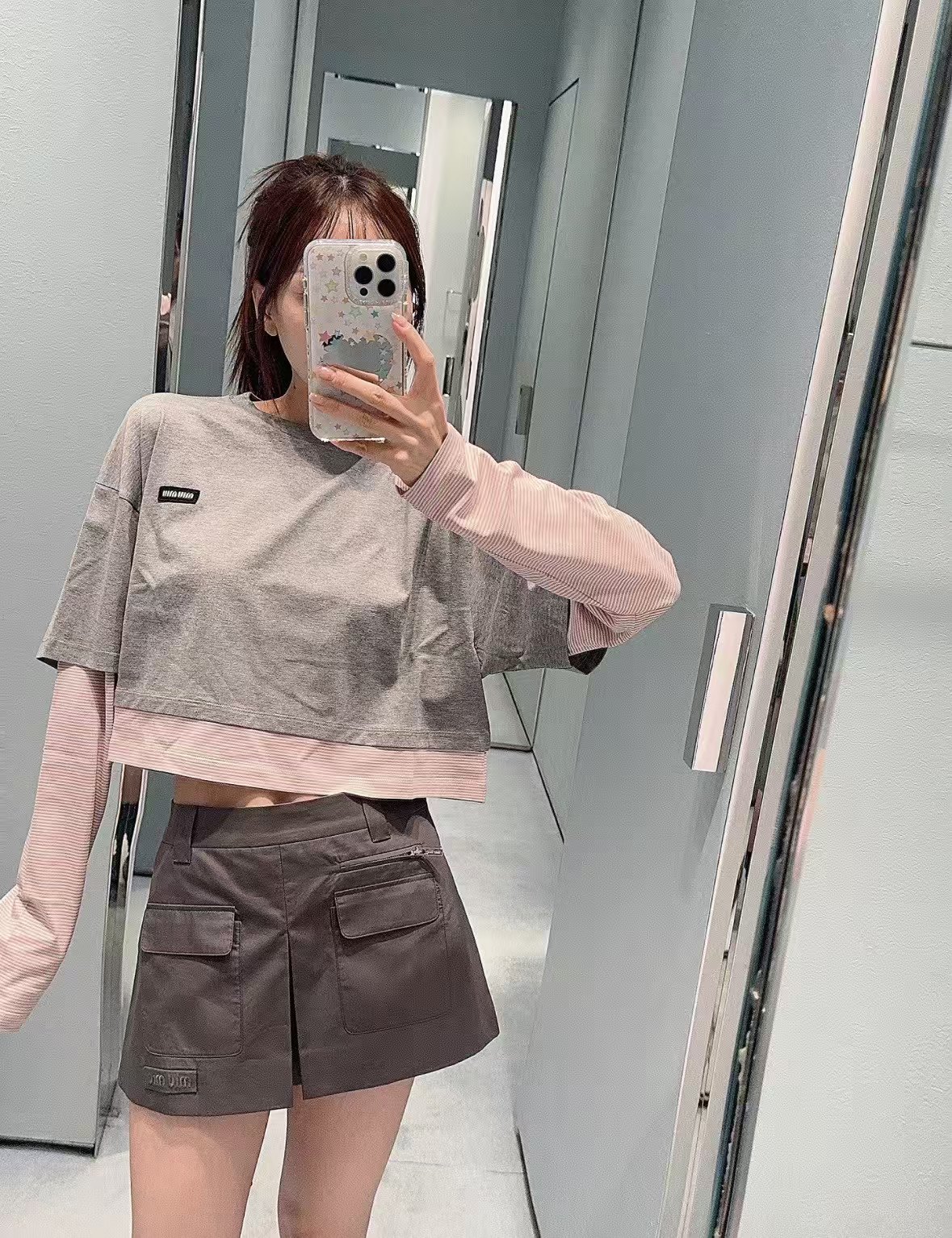  Mi** Fake Two-p190Piece Long Sleeve