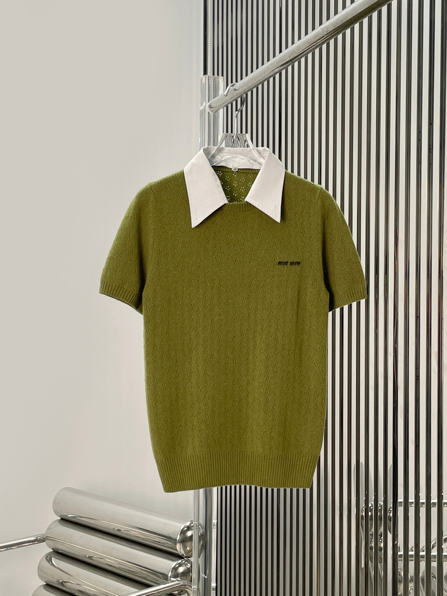  Mi Style Spliced Collar Knit Short Sleeve
