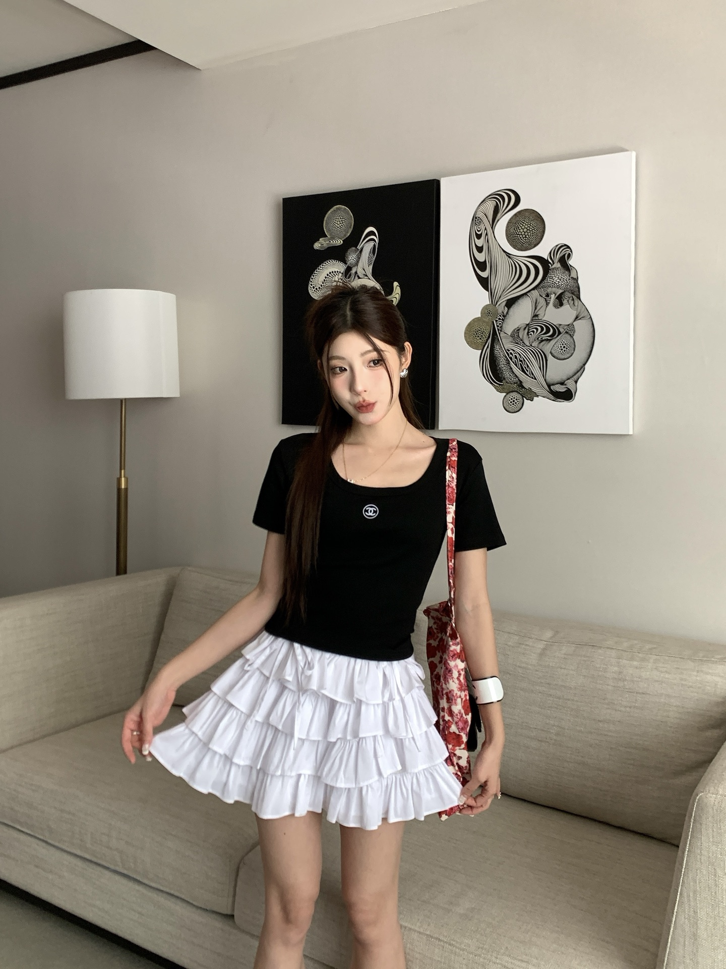 Cha new midriff-baring short sleeve