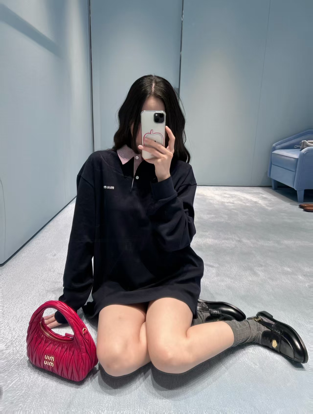  Miu*26 New Color-Block Polo Neck Sweatshirt
