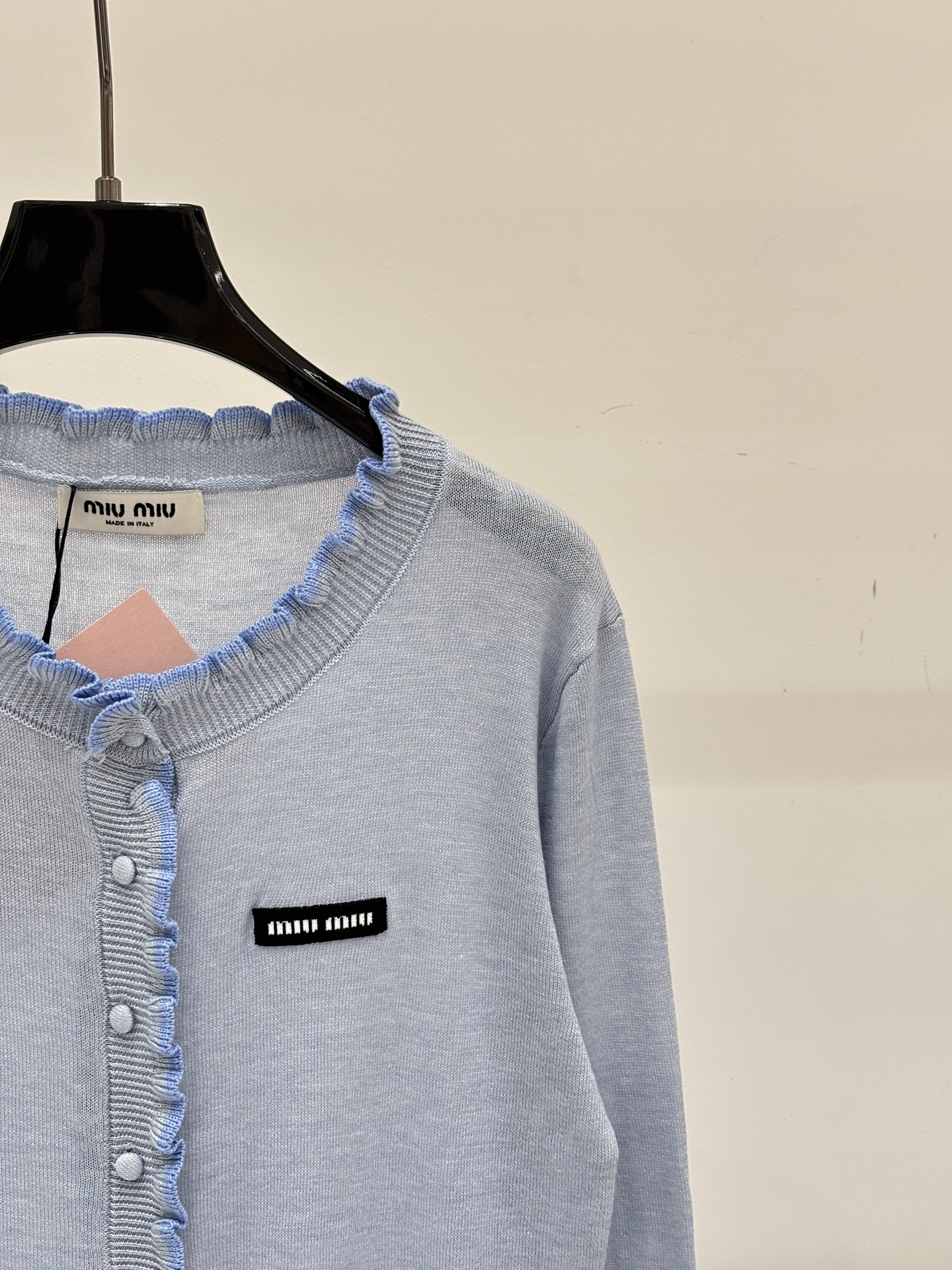 Mi Round  Logo Patch Ruffle Edge Design Simple Casual Knit Cardigan