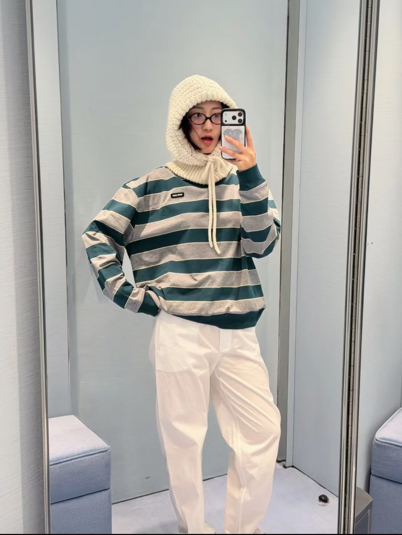 Mi*26 Latest Green-Grey Striped Long Sleeve T-shirt