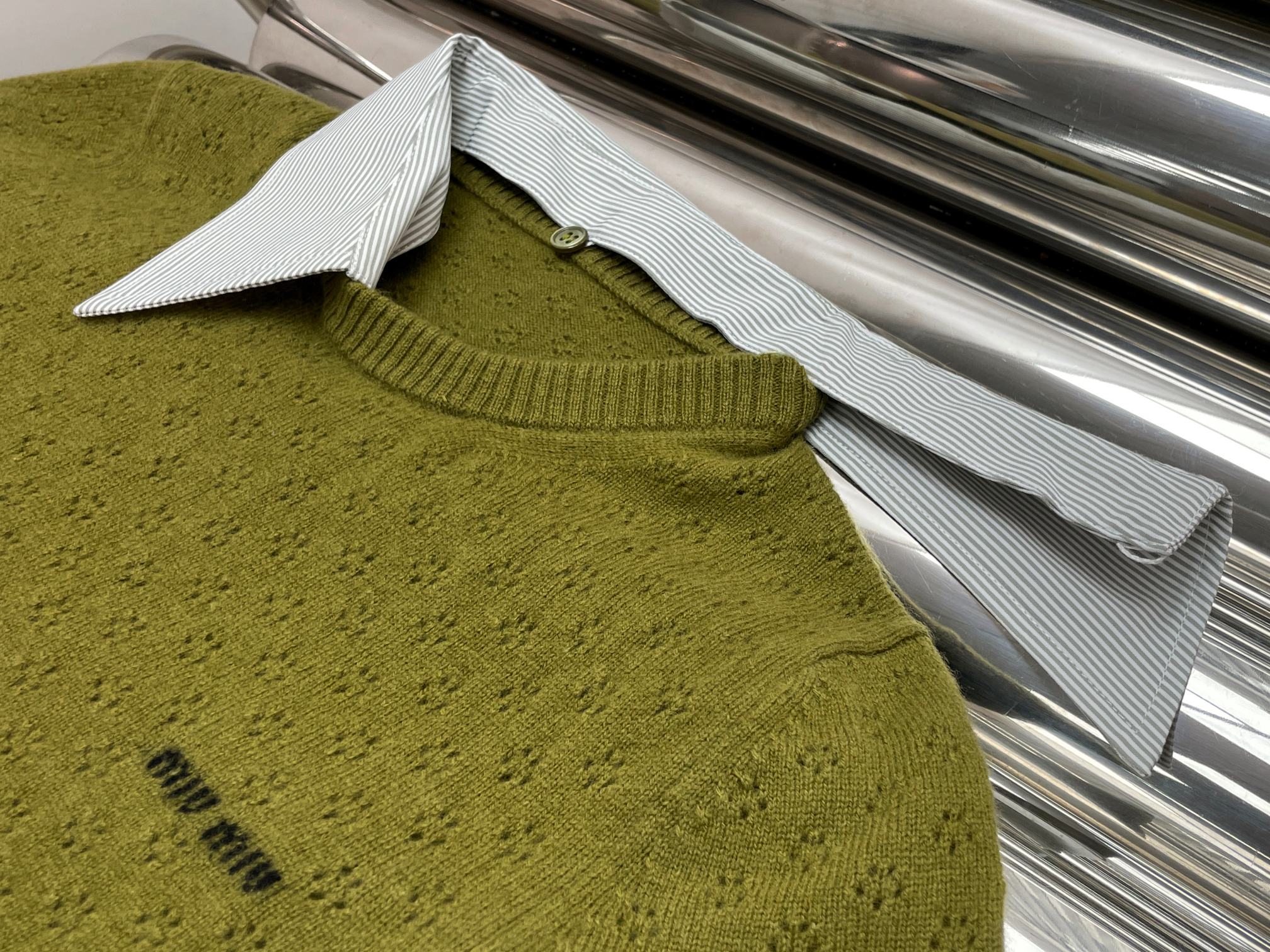  Mi Style Spliced Collar Knit Short Sleeve