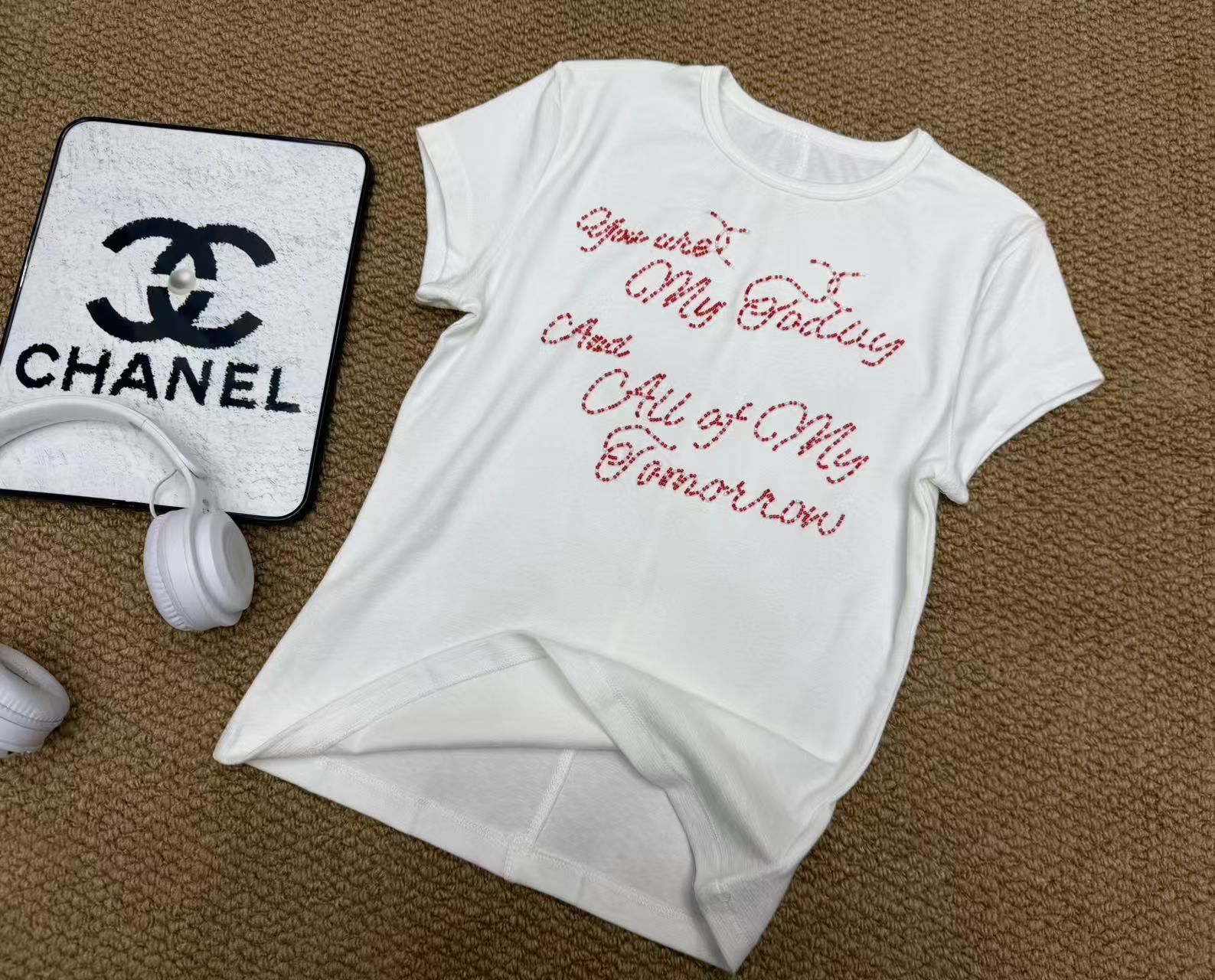 Cha New Style Beaded Letter T-shirt