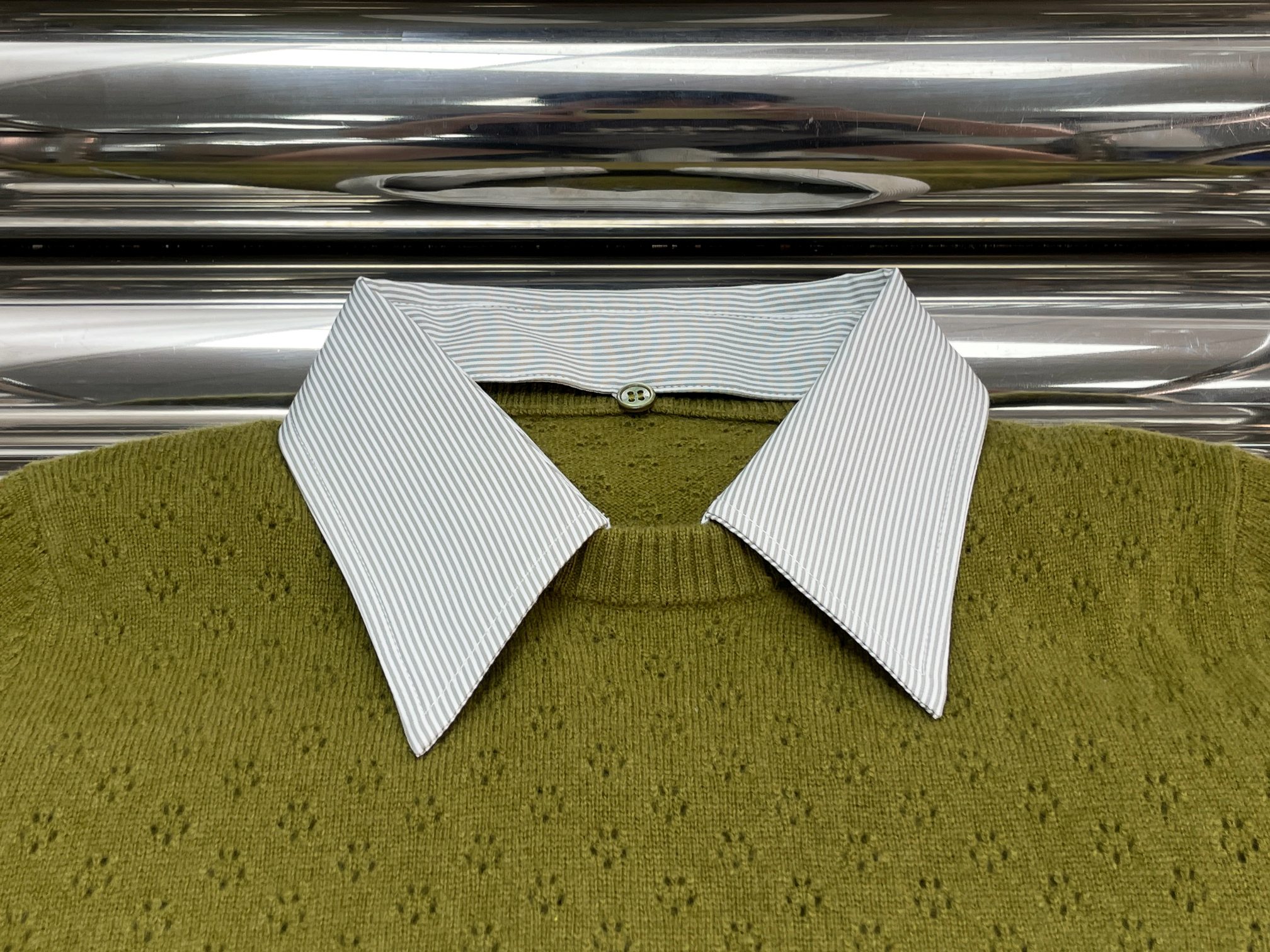  Mi Style Spliced Collar Knit Short Sleeve
