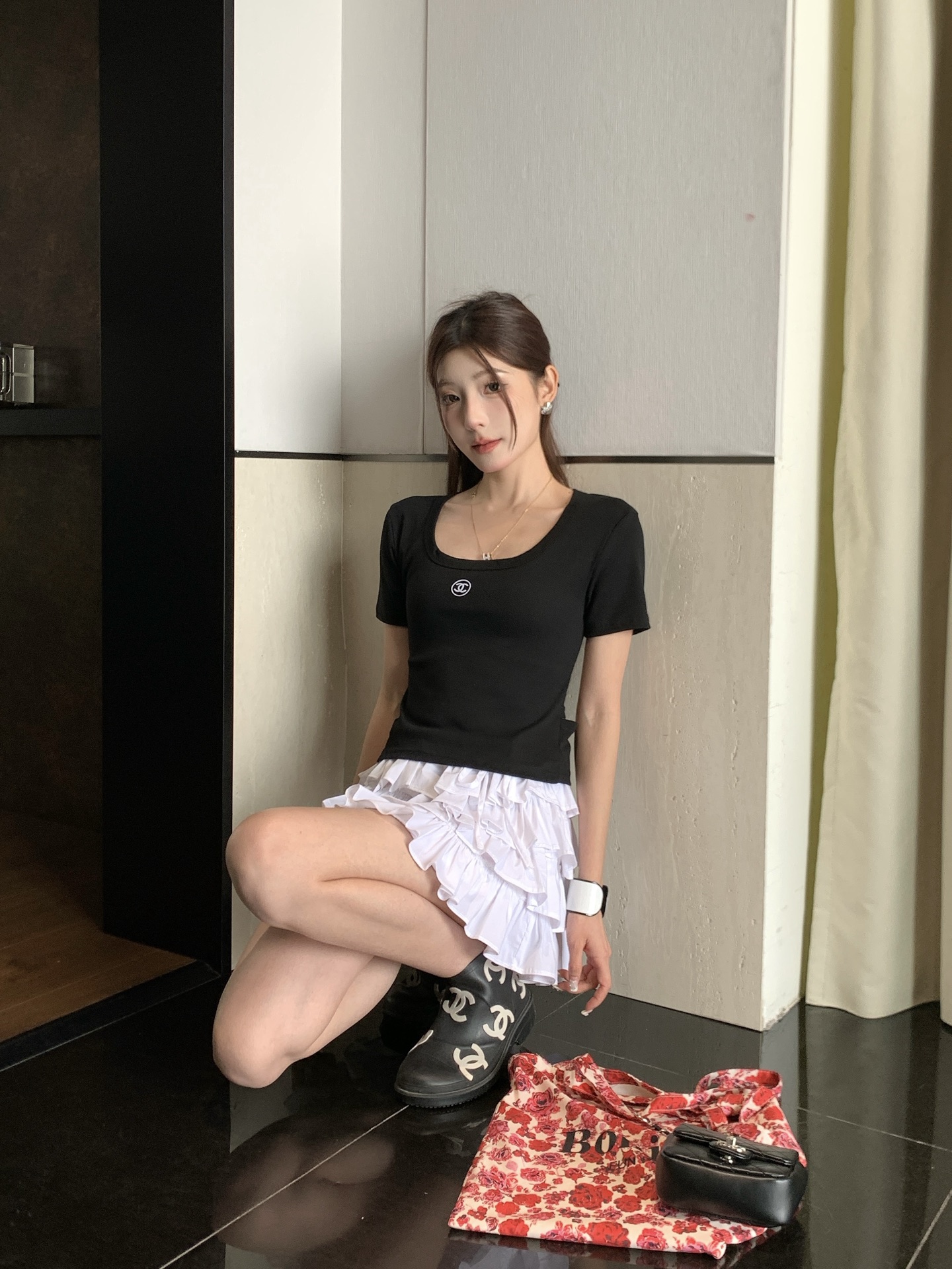 Cha new midriff-baring short sleeve