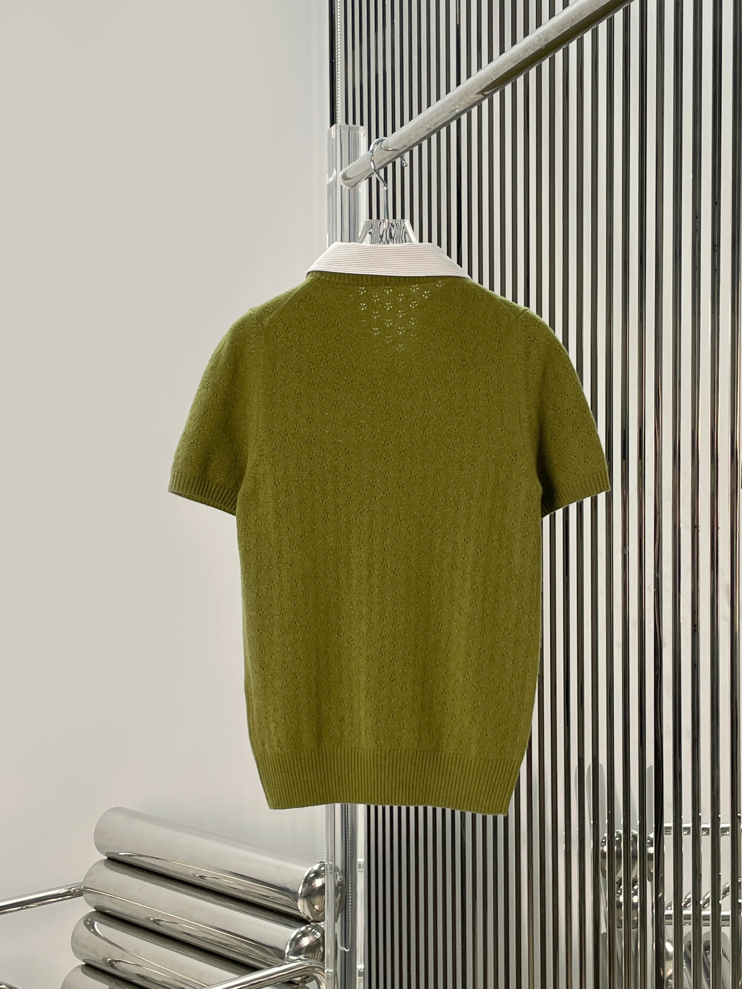  Mi Style Spliced Collar Knit Short Sleeve
