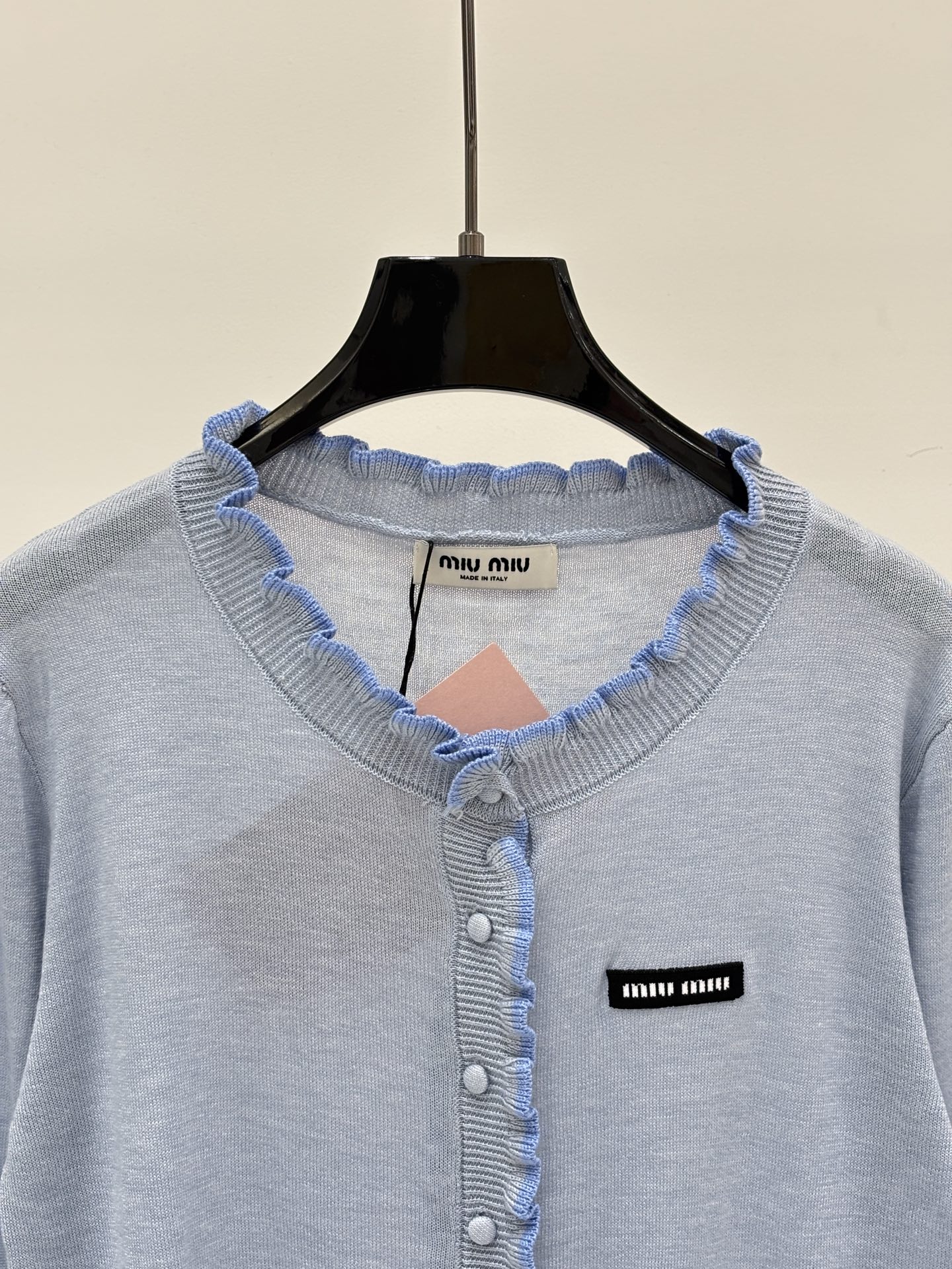 Mi Round  Logo Patch Ruffle Edge Design Simple Casual Knit Cardigan