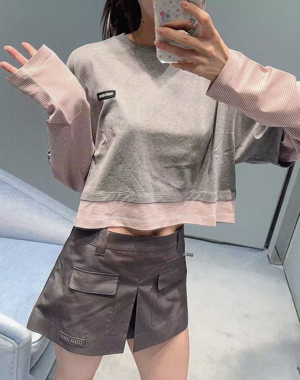  Mi** Fake Two-p190Piece Long Sleeve