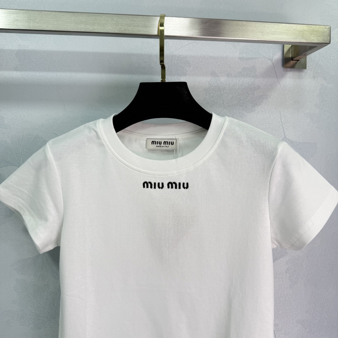 MIU25SS Two Colours Embroidered Letter Short Sleeve T-Shirt