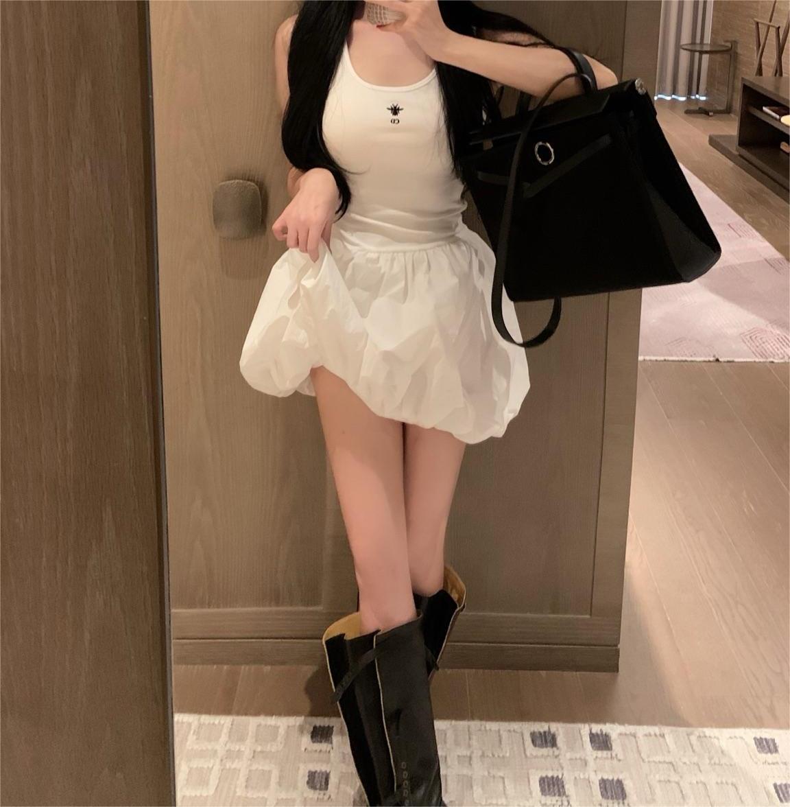 DIO25SS Embroidered Hem Patchwork Puffy Dress