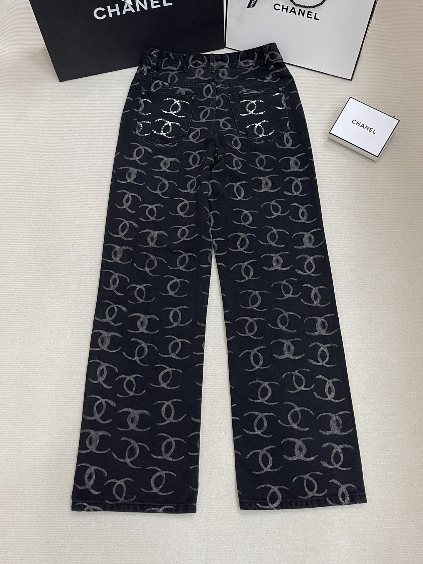 CC Full-Print Back Pocket Sequined Pants - Two-Tone