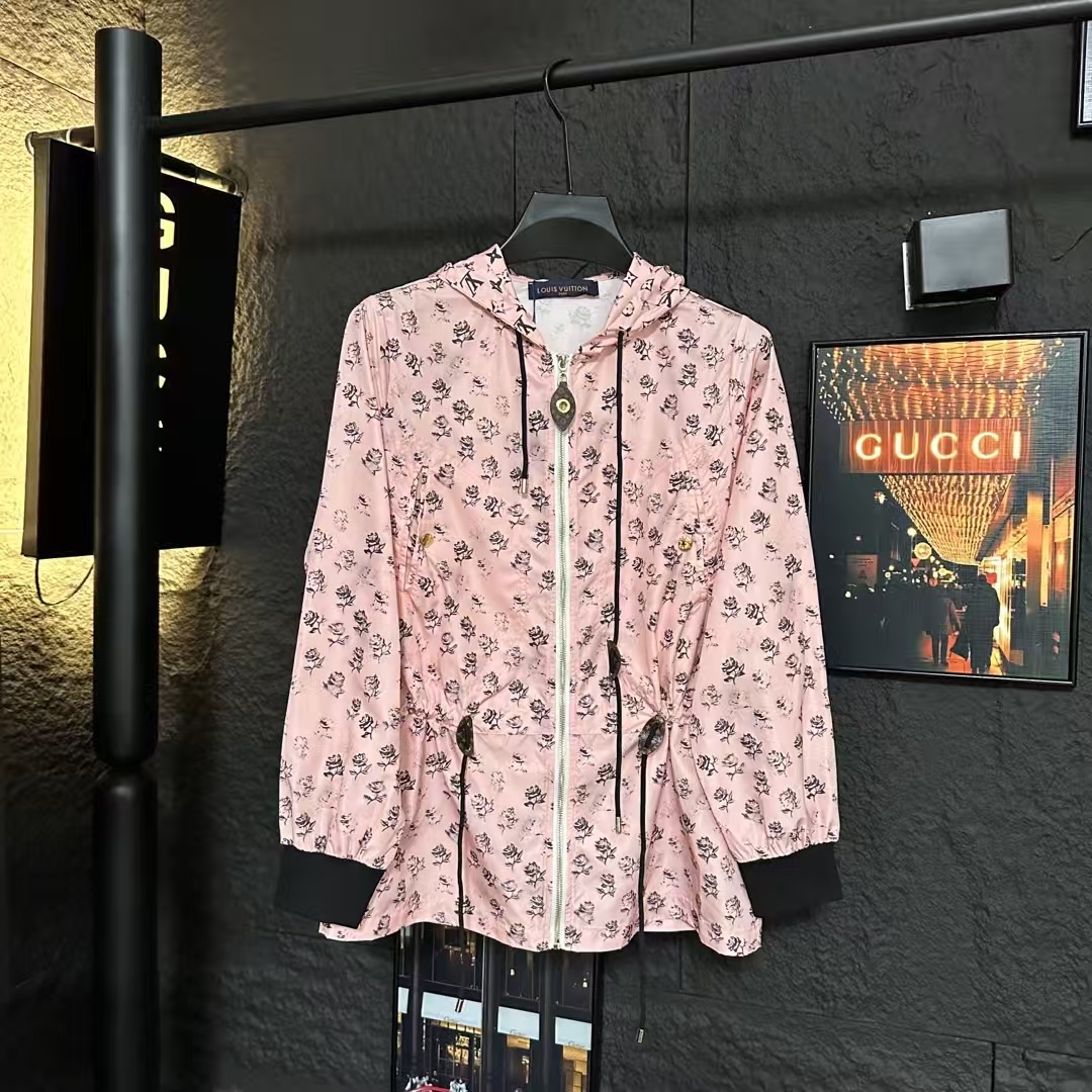 LV Rose Print Hooded Windbreaker Jacket