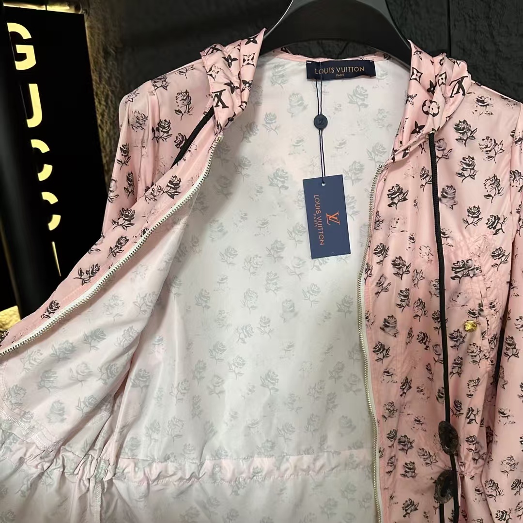 LV Rose Print Hooded Windbreaker Jacket