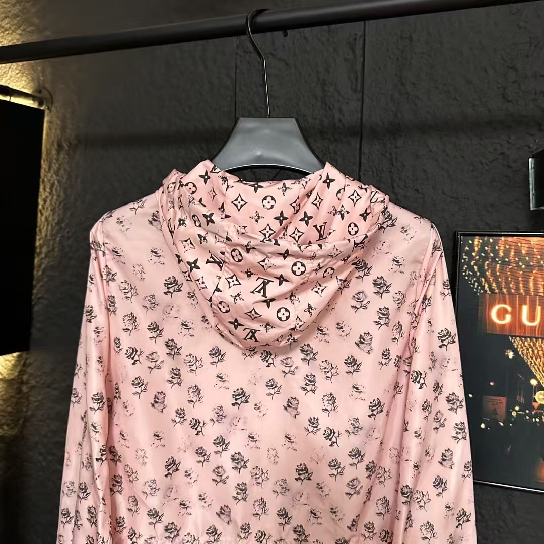 LV Rose Print Hooded Windbreaker Jacket