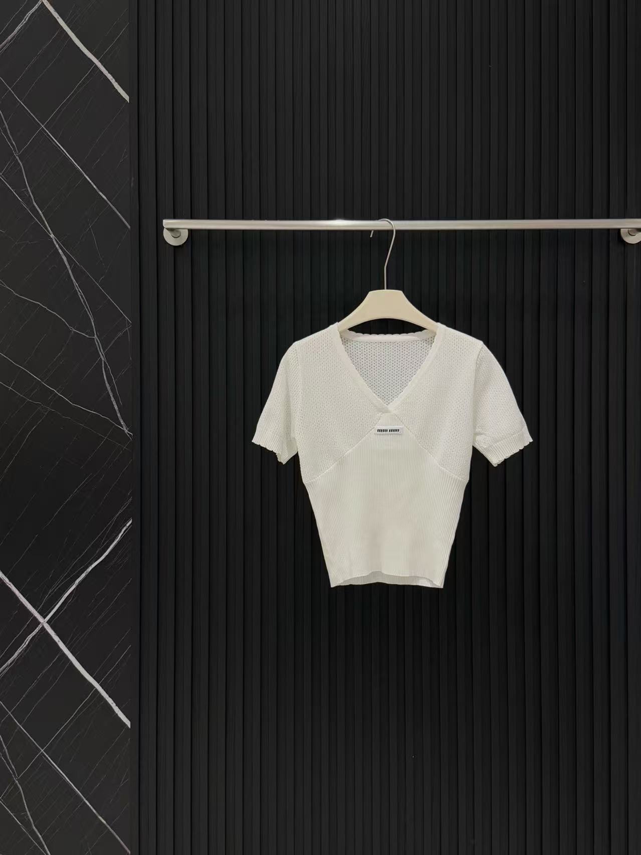 MIU V-Neck Slim-Fit Short-Sleeve Knit Tee