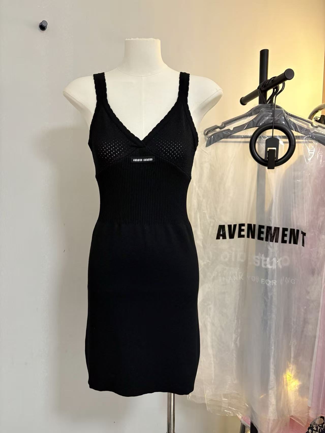 MIU Cutout V-Neck Knit Cami Dress