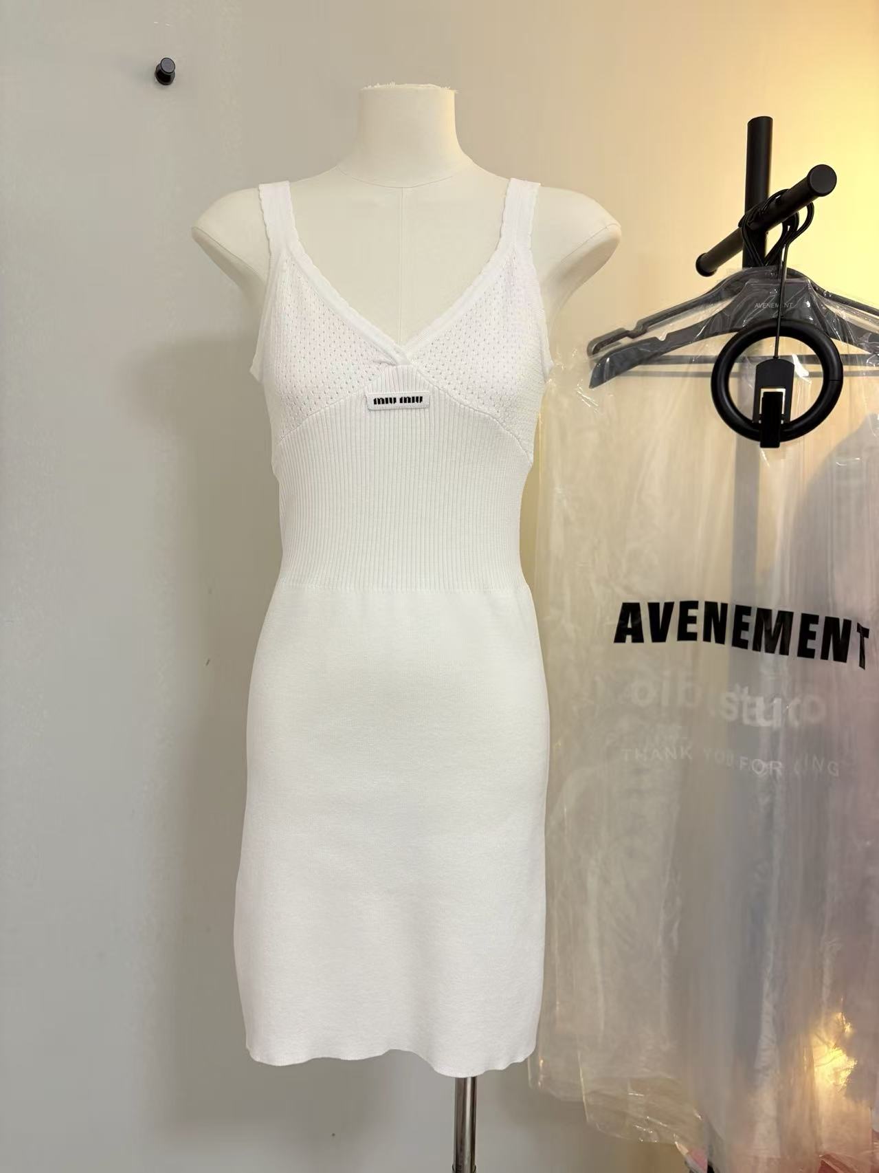 MIU Cutout V-Neck Knit Cami Dress