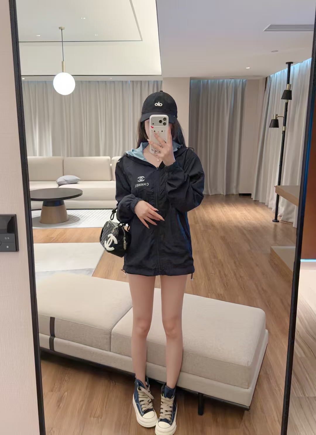 CC Hooded Double-C Logo Lightweight Windbreaker Jacket