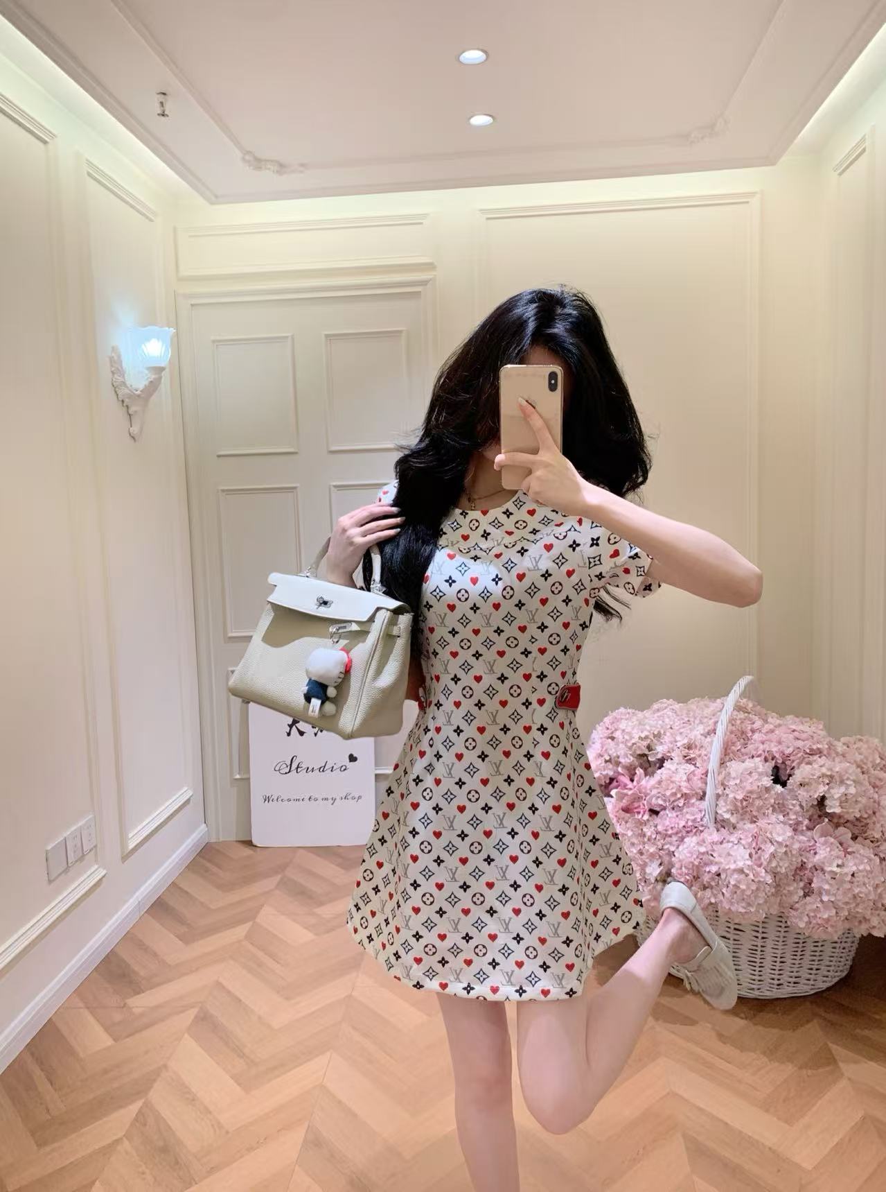 LV Vintage Heart Monogram Short-Sleeve Dress