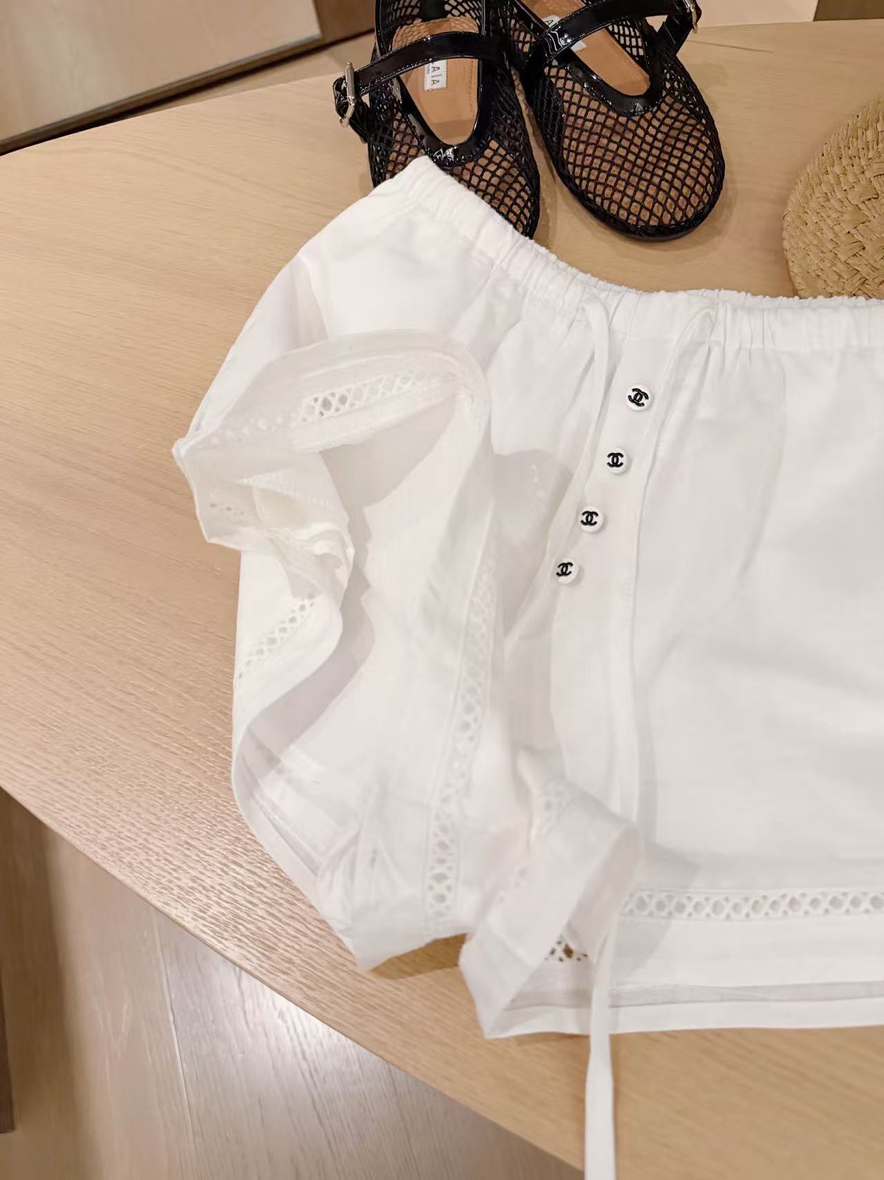 CC Drawstring Double-C Embroidered High-Waist Casual Shorts