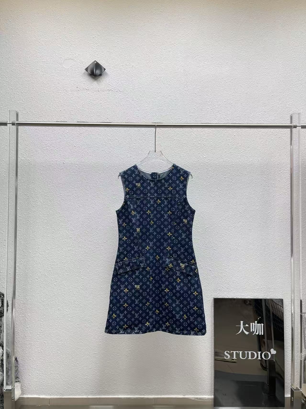 LV Classic Monogram Sleeveless Denim Dress.