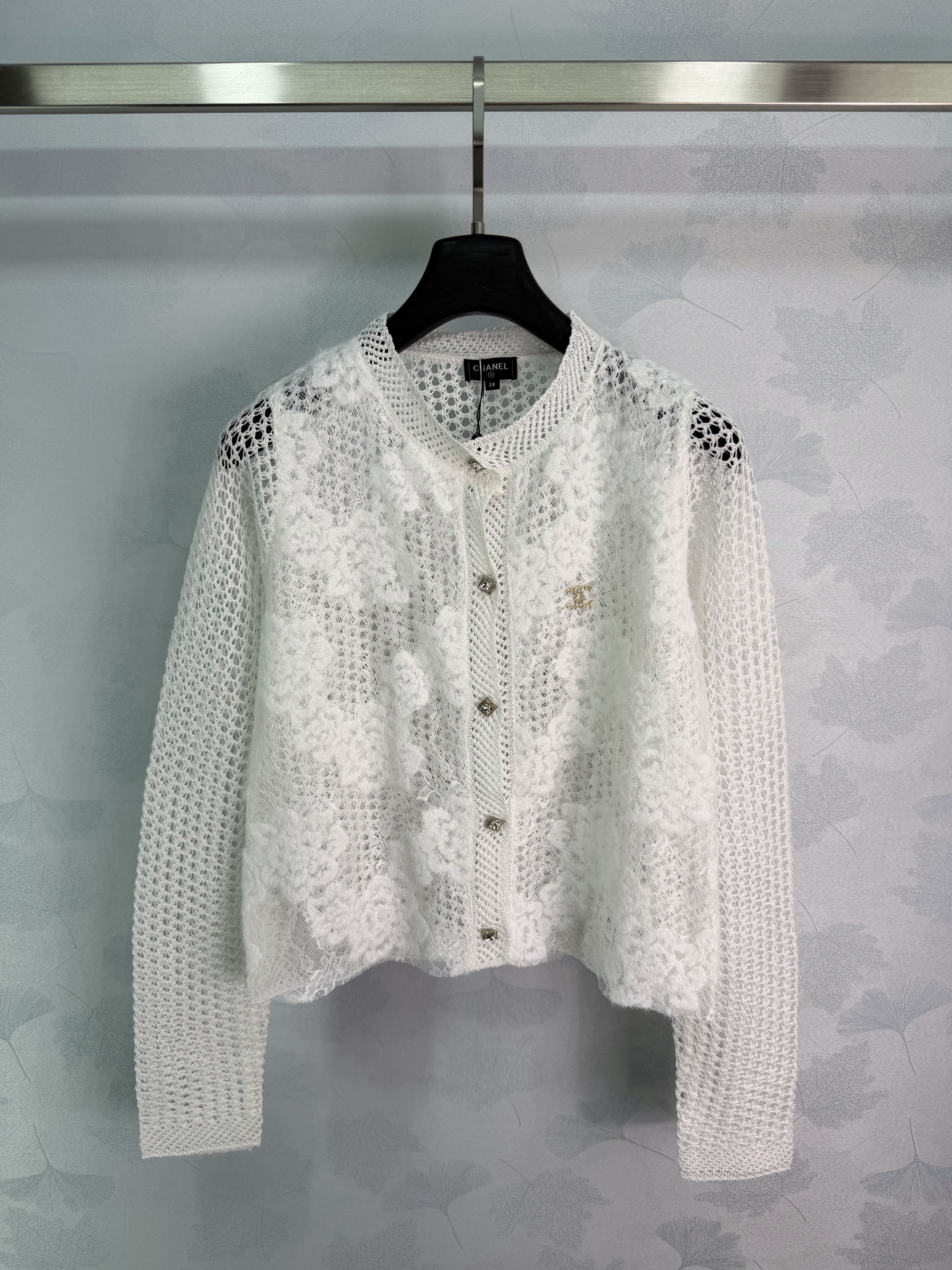 Cha* 2026 Early Autumn New Arrival Hollow Flower Embroidery Knit Cardigan!