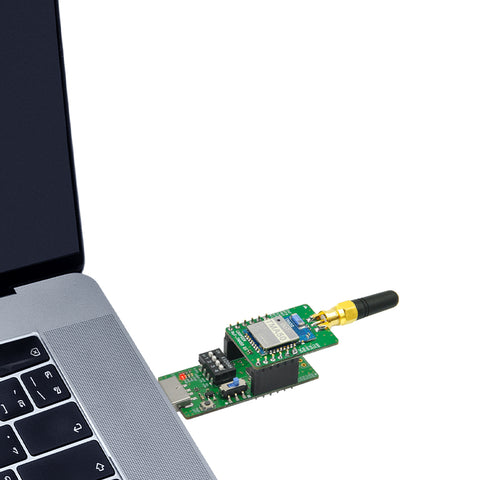 BoT-TMA50DS Bluetooth SMA DIP Module mounted on a BoT-USB-TB Test Board