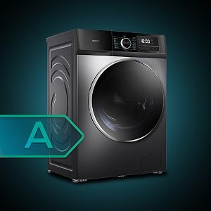 Lavadora de carga frontal  de 9 Kg steel, 1400 rpm, motor inverter plus, vapor y clase A.