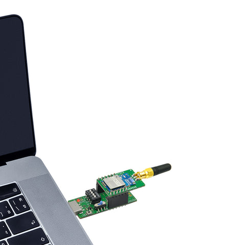 BoT-cDA110DS Classic Bluetooth SPP DIP Module mounted on a BoT-USB-TB Test Board