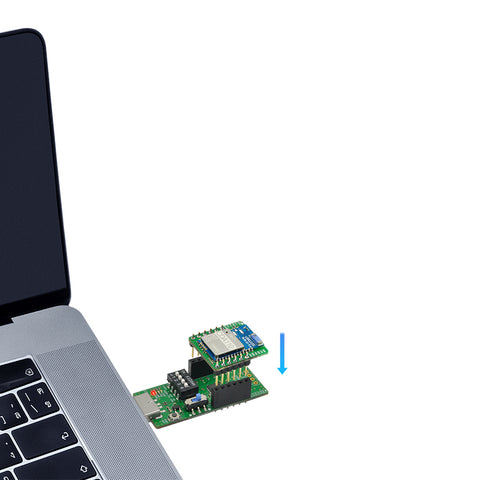 BoT-cDA110DC Classic Bluetooth SPP DIP Module mounted on a BoT-USB-TC Test Board