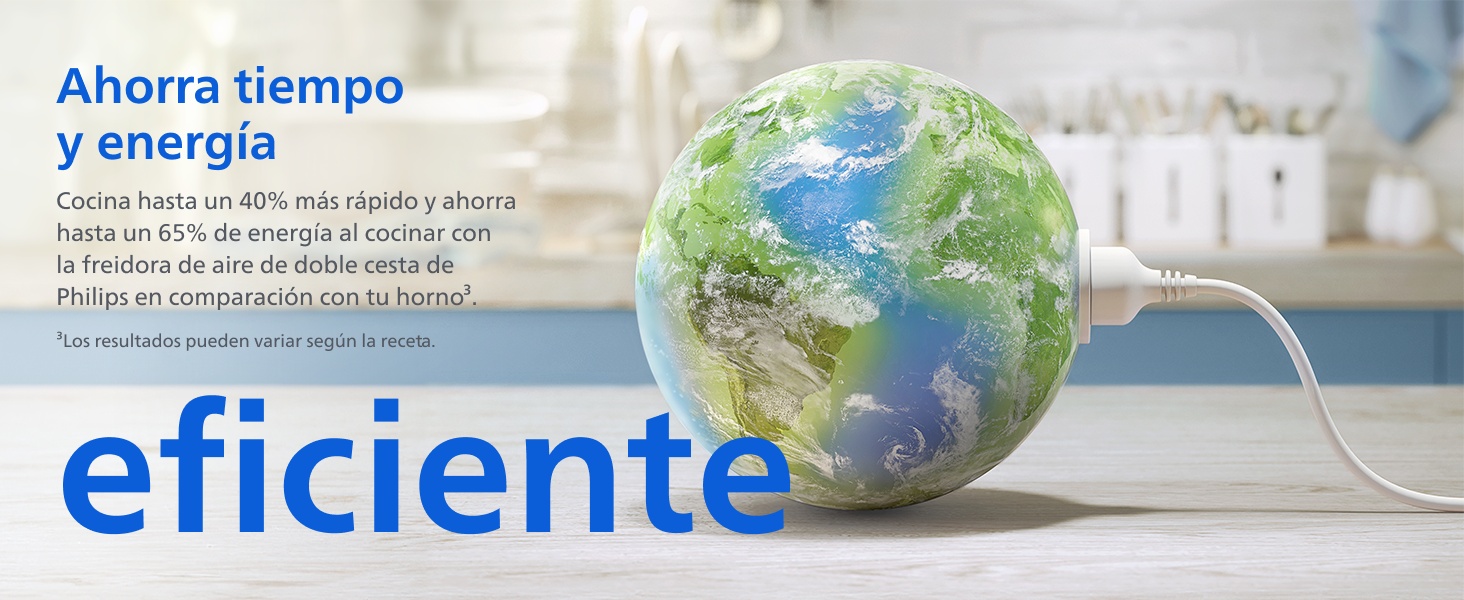 El texto dice «Ahorra tiempo eficiente». Imagen de concepto empresarial que muestra un globo de cristal, un reloj y gotas de agua sobre un fondo azul.