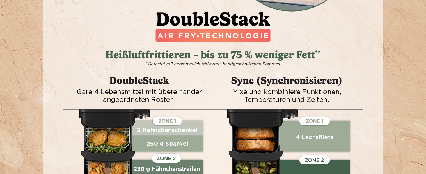 Der Text lautet „Doublecheck“. Website- oder App-Oberfläche mit Navigationselementen und Menüoptionen in einem minimalistischen Design-Layout.