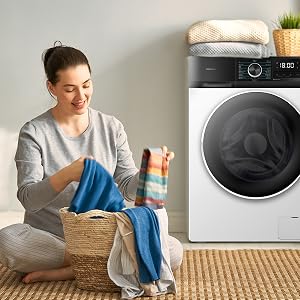 Lavadora de carga frontal  de 8 Kg blanca, 1400 rpm, motor inverter plus, vapor y clase A