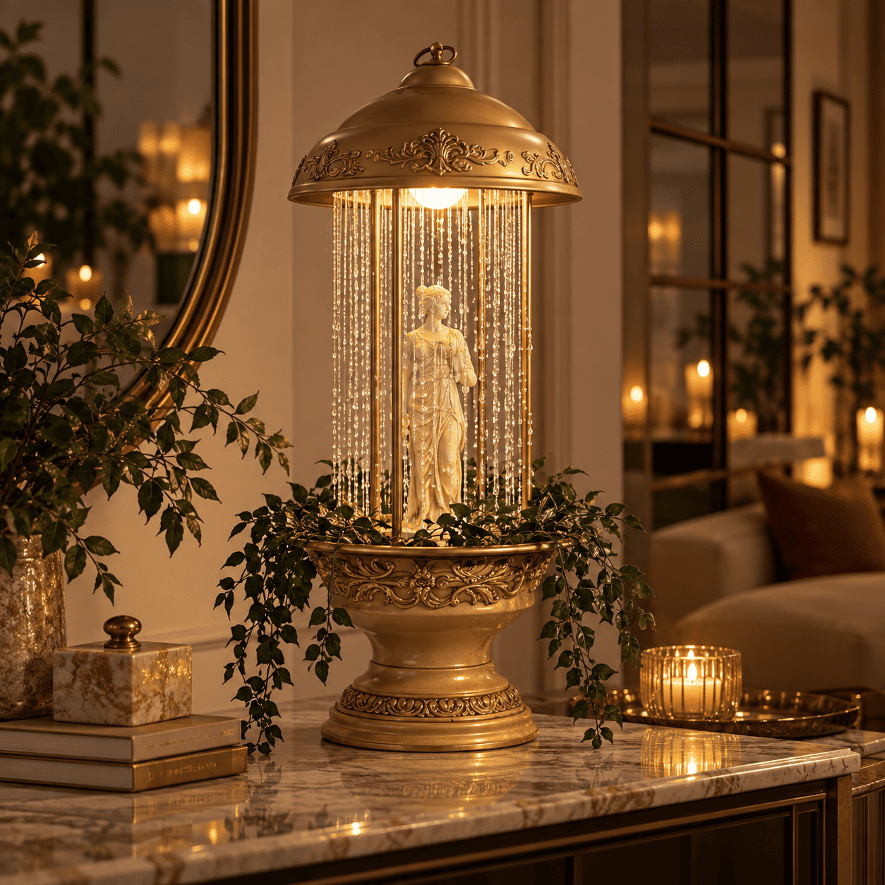 Vintage Rain Lamp with Classical Statue