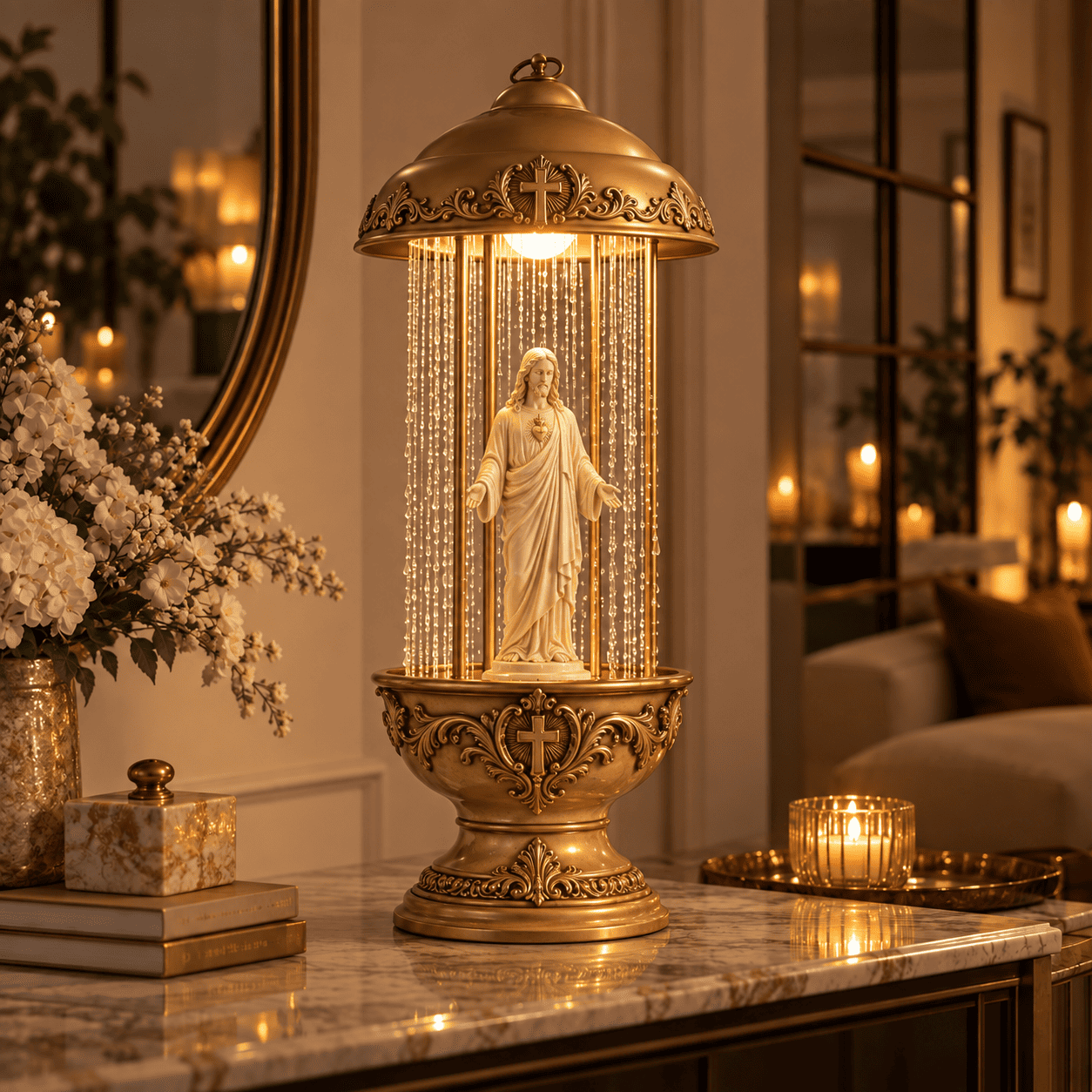 Vintage Rain Lamp with Classical Statue