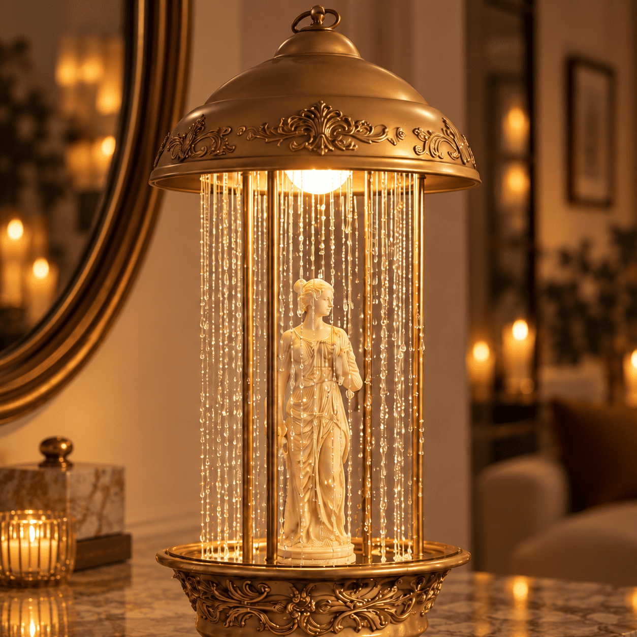 Vintage Rain Lamp with Classical Statue