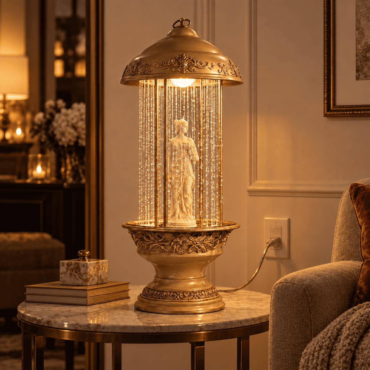 Vintage Rain Lamp with Classical Statue