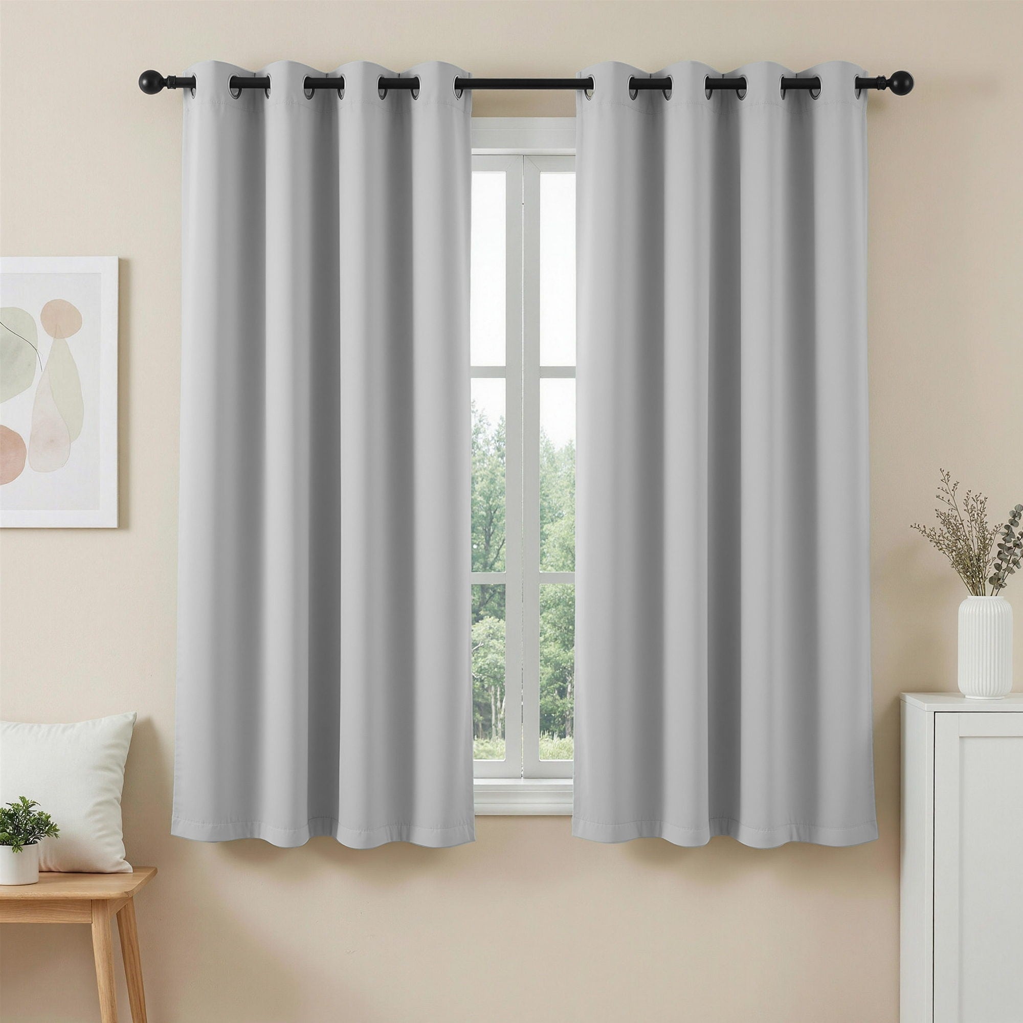 Blockout Curtains 2X 132x160cm Thermal Insulated Eyelet Drapes Grey