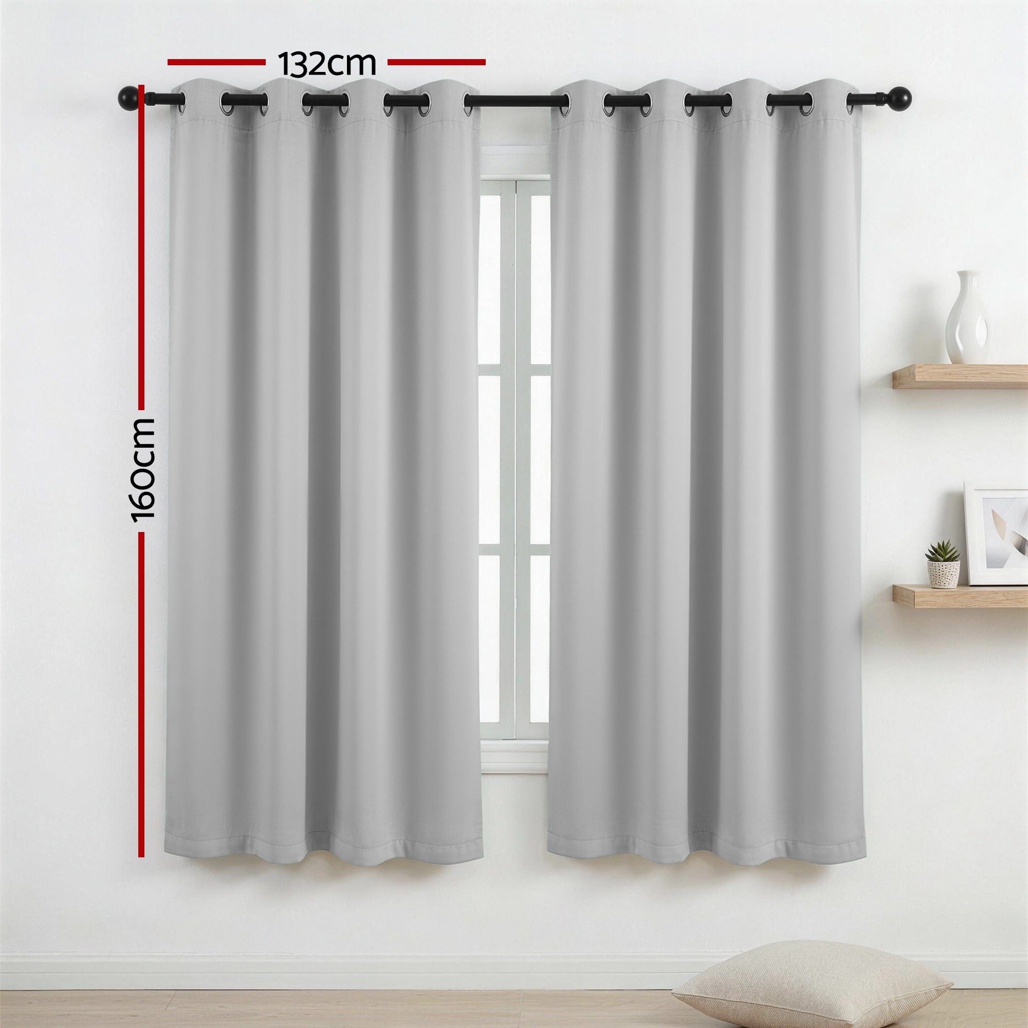 Blockout Curtains 2X 132x160cm Thermal Insulated Eyelet Drapes Grey