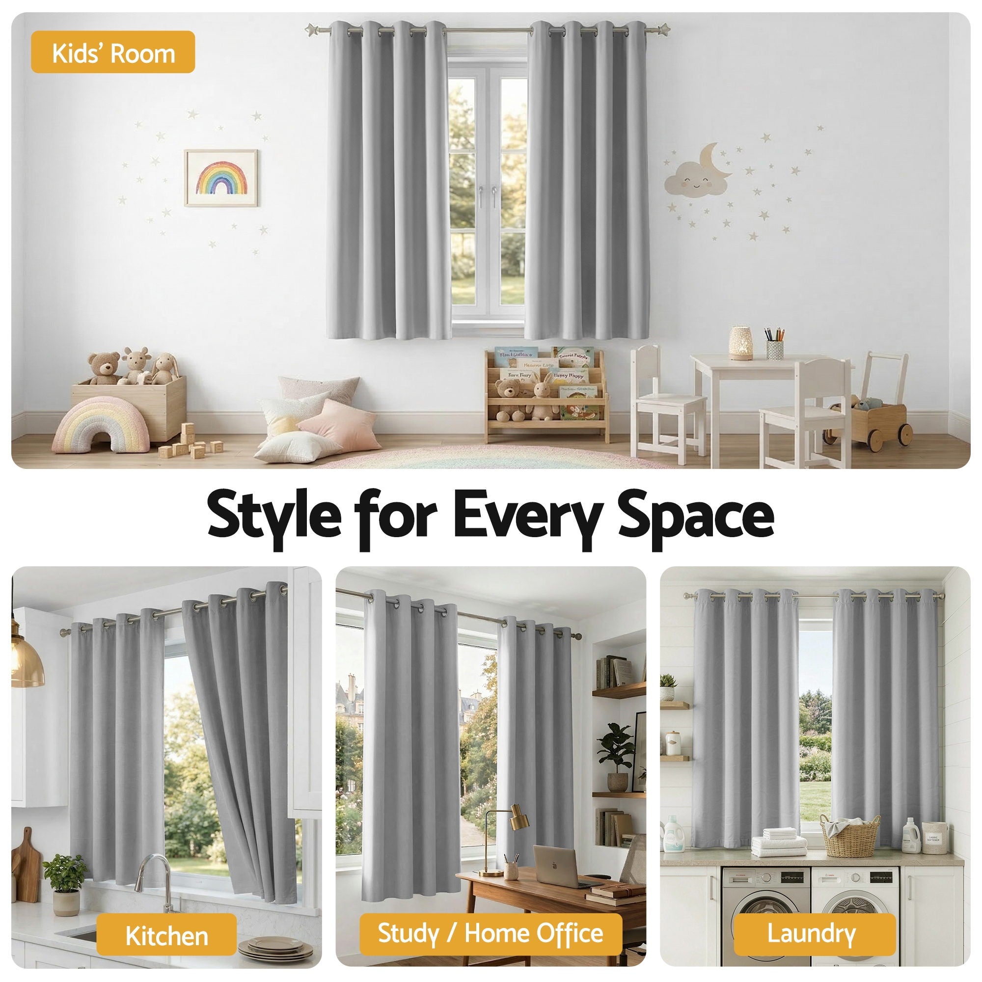 Blockout Curtains 2X 132x160cm Thermal Insulated Eyelet Drapes Grey