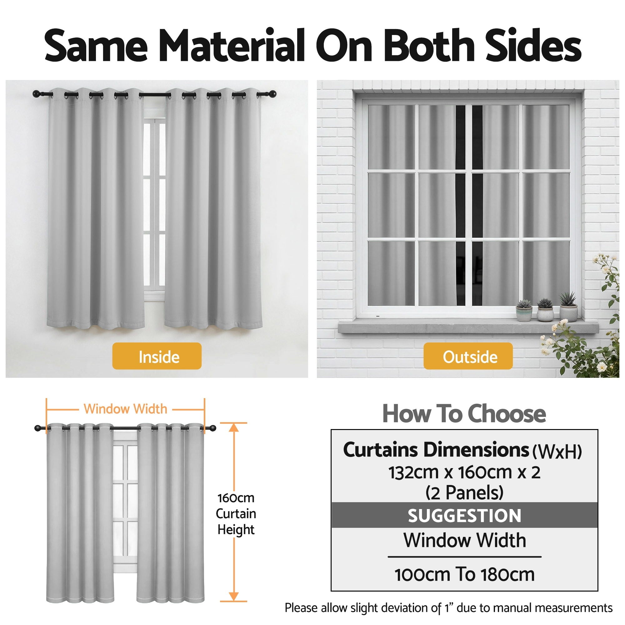 Blockout Curtains 2X 132x160cm Thermal Insulated Eyelet Drapes Grey