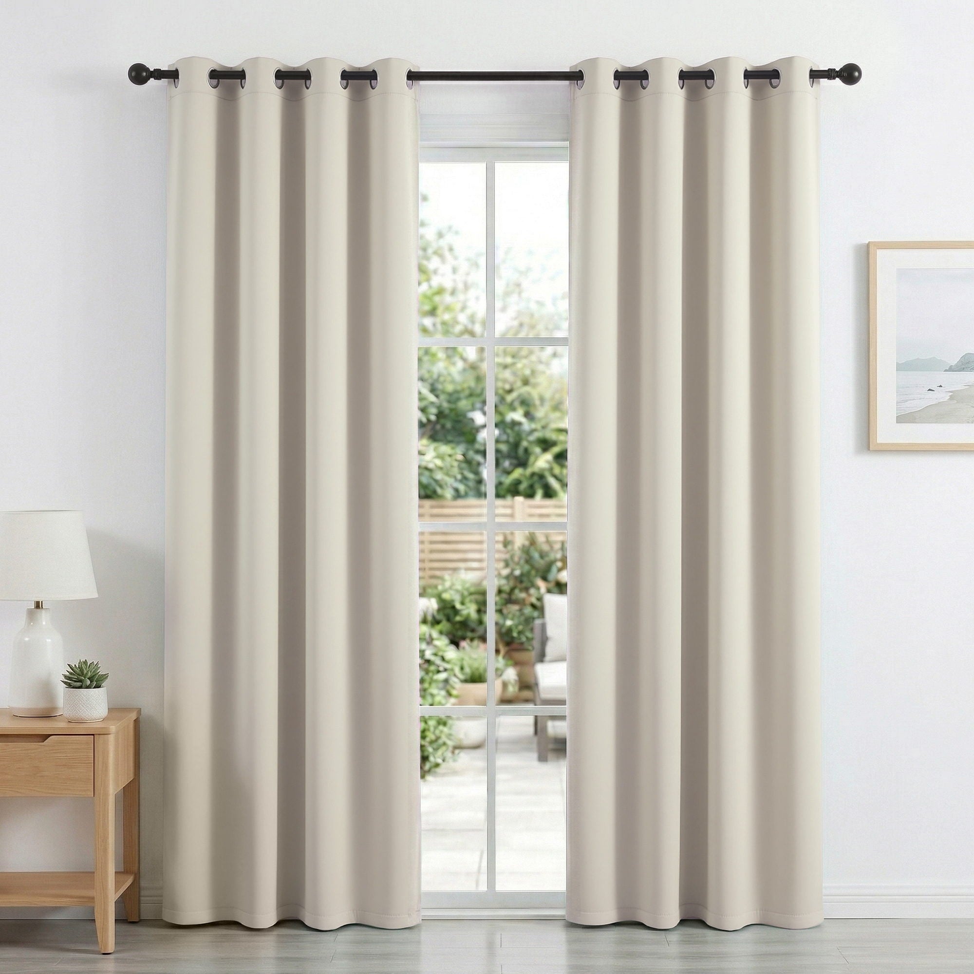 Curtains 2X 132x213cm Thermal Insulated Eyelet Drapes Beige