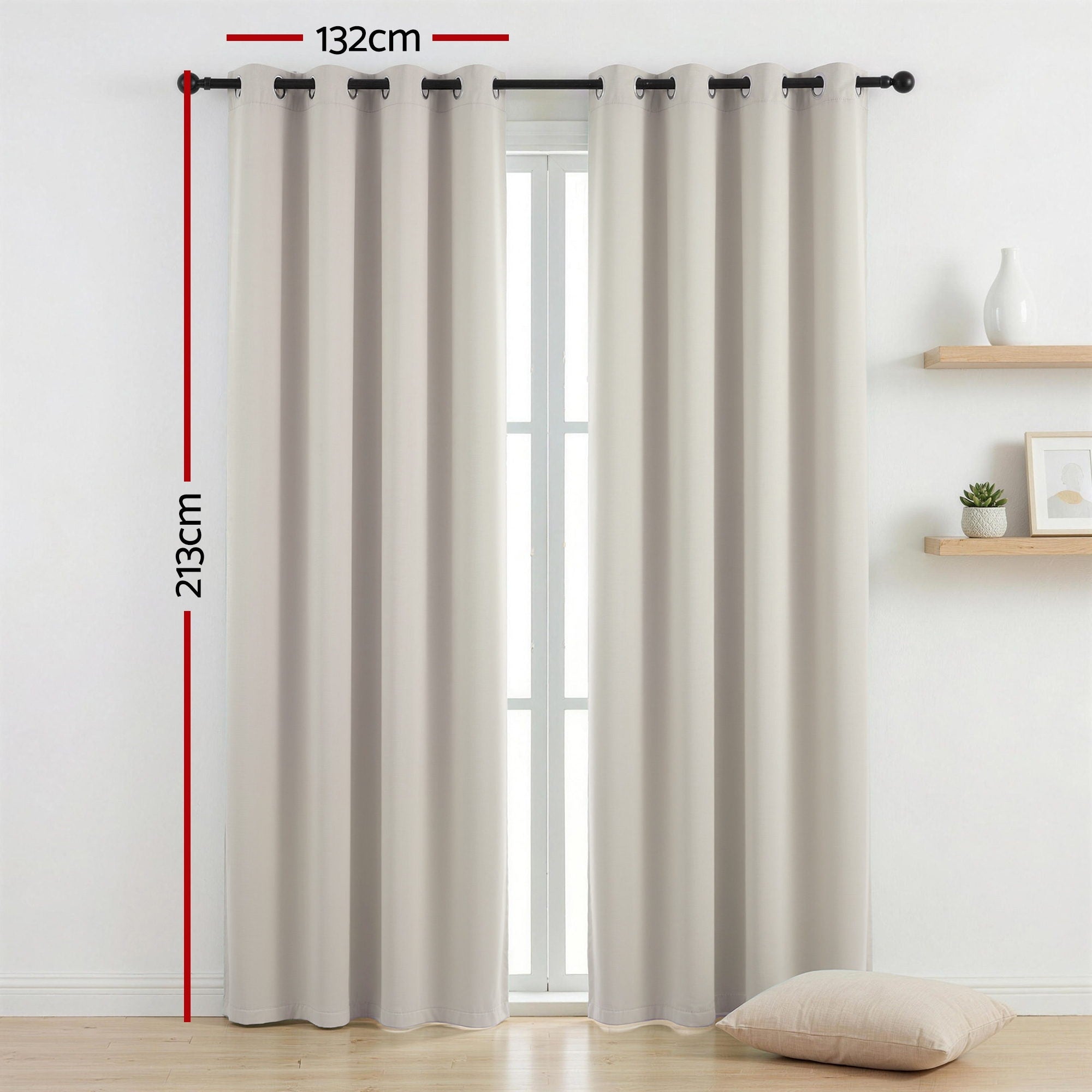 Curtains 2X 132x213cm Thermal Insulated Eyelet Drapes Beige