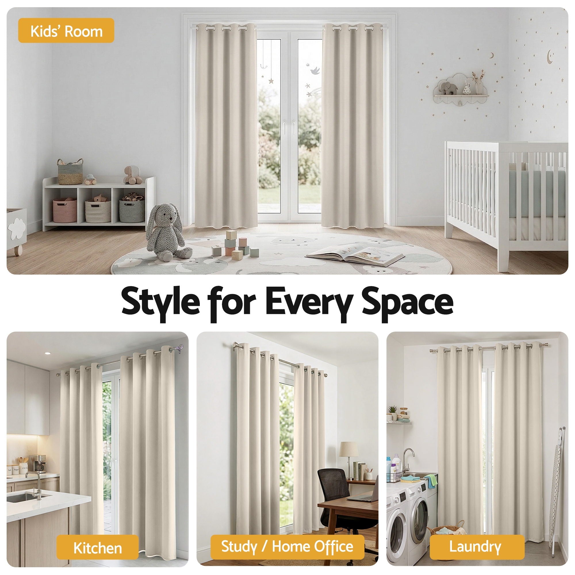 Curtains 2X 132x213cm Thermal Insulated Eyelet Drapes Beige