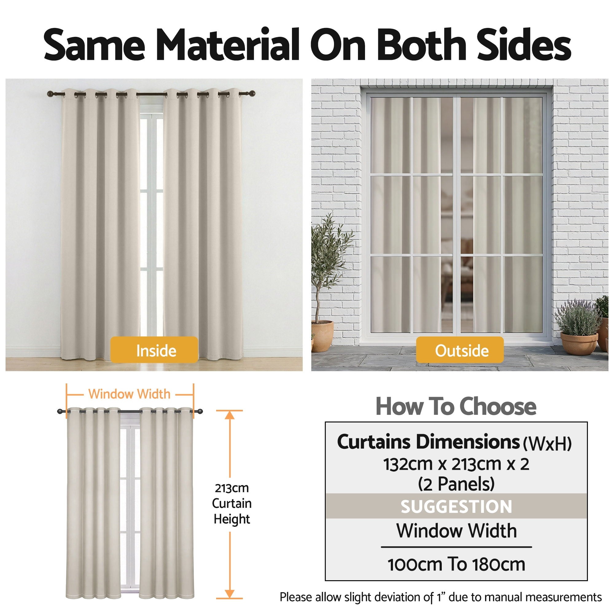 Curtains 2X 132x213cm Thermal Insulated Eyelet Drapes Beige