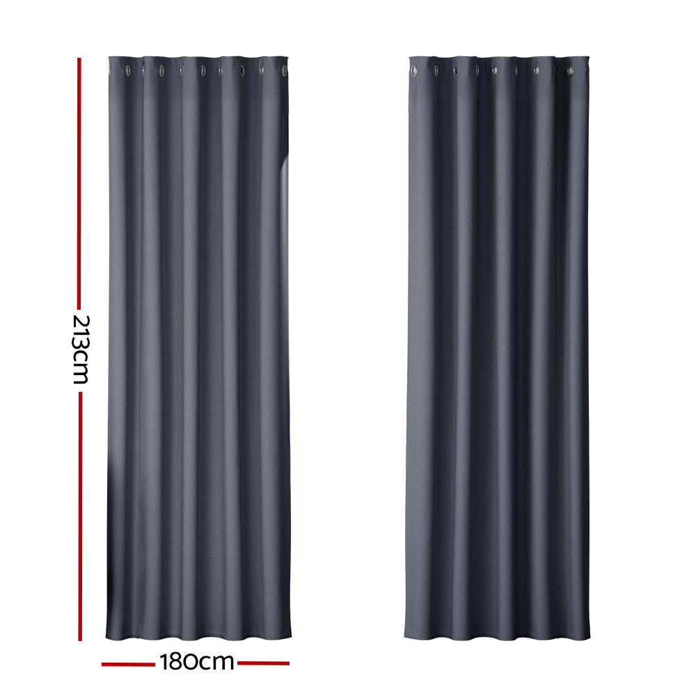2X Blockout Curtains Blackout Window Curtain Eyelet 180x213cm Charcoal