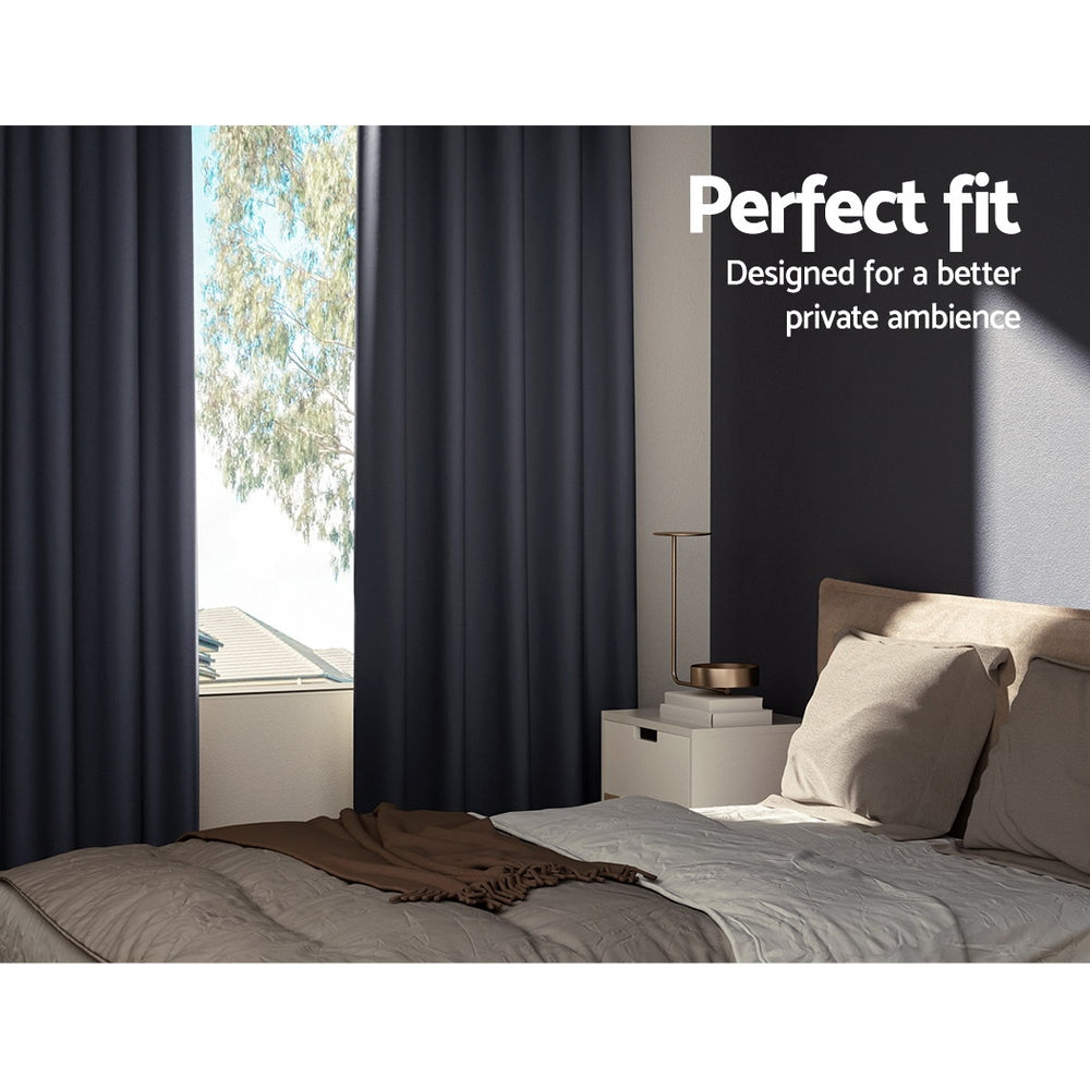 2X Blockout Curtains Blackout Window Curtain Eyelet 180x213cm Charcoal