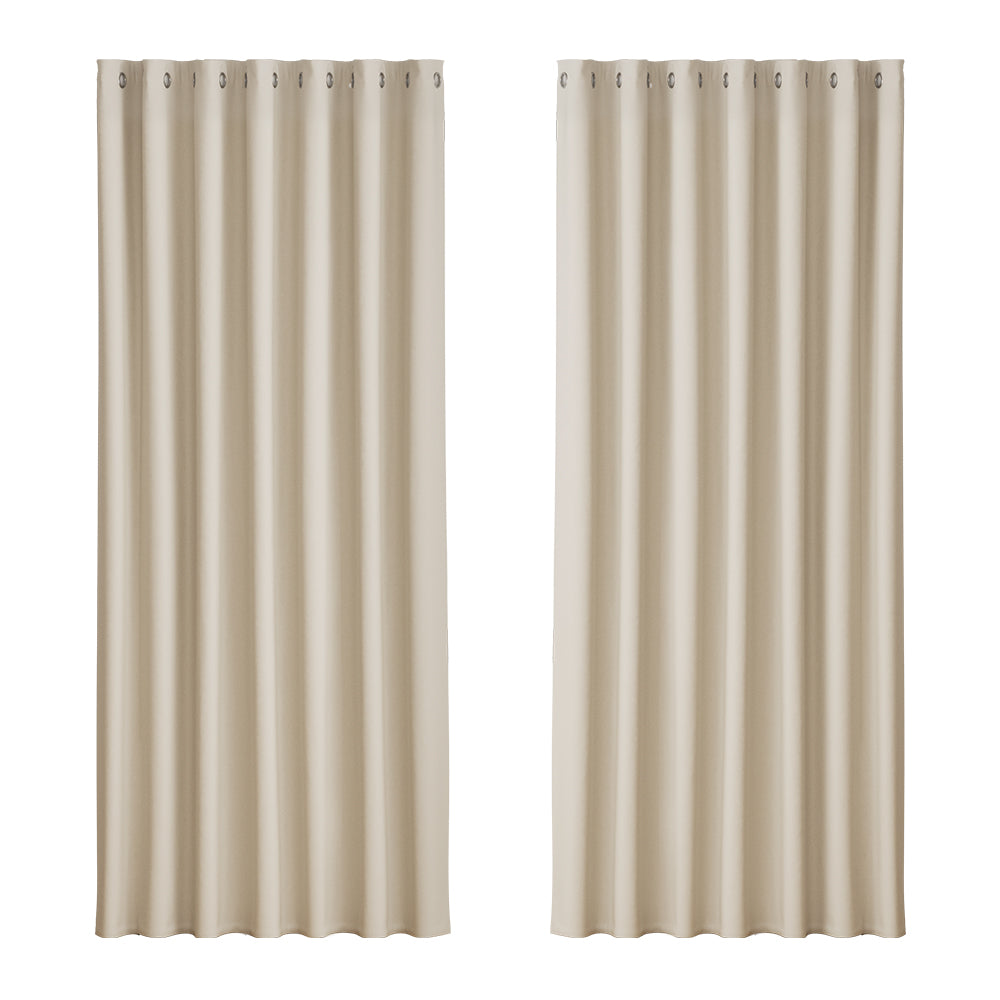 2X Blockout Curtains Blackout Window Curtain Eyelet 240x230cm Beige